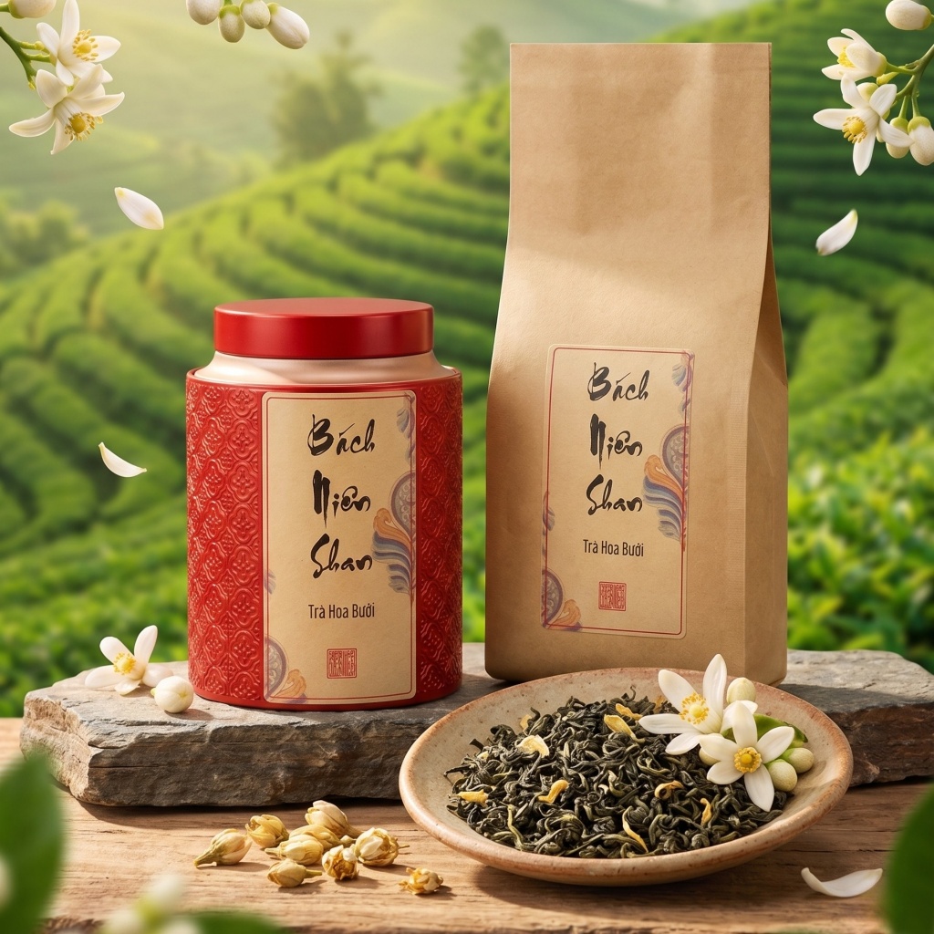 Trà búp nõn ướp hoa Bưởi thượng hạng, chuẩn OCOP 5 sao, Trà xanh Tân Cương - Ecofarm