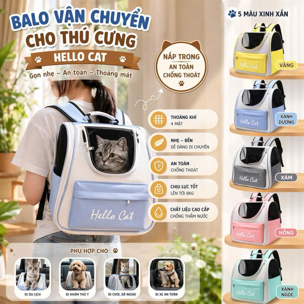 Balo đựng mèo Hello Cat - Balo Hello Cat mẫu mới siêu rộng - Dcpet shop