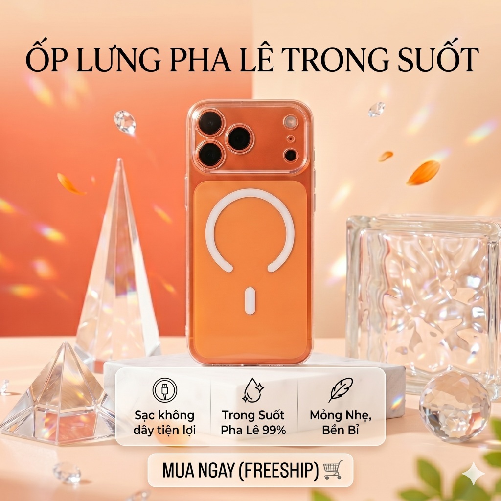 Pikapi Ốp lưng iPhone TRONG PHA LÊ, bảo vệ camera, không ố vàng, chất liệu PC trong suốt, kích thước