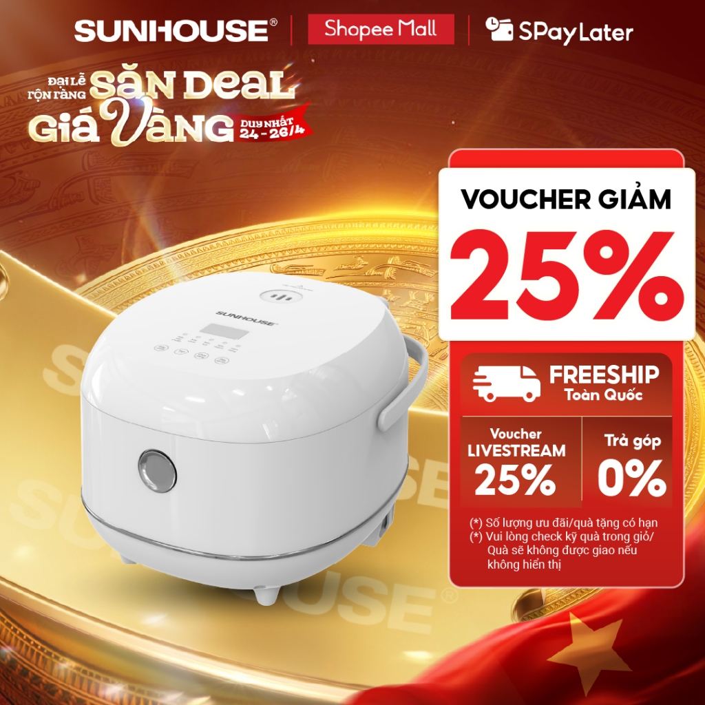 Nồi cơm điện tử 1L Sunhouse SHD8803 - Dung tích nhỏ phù hợp 1-2 người - Lòng nồi inox cao cấp - Tích hợp hẹn giờ