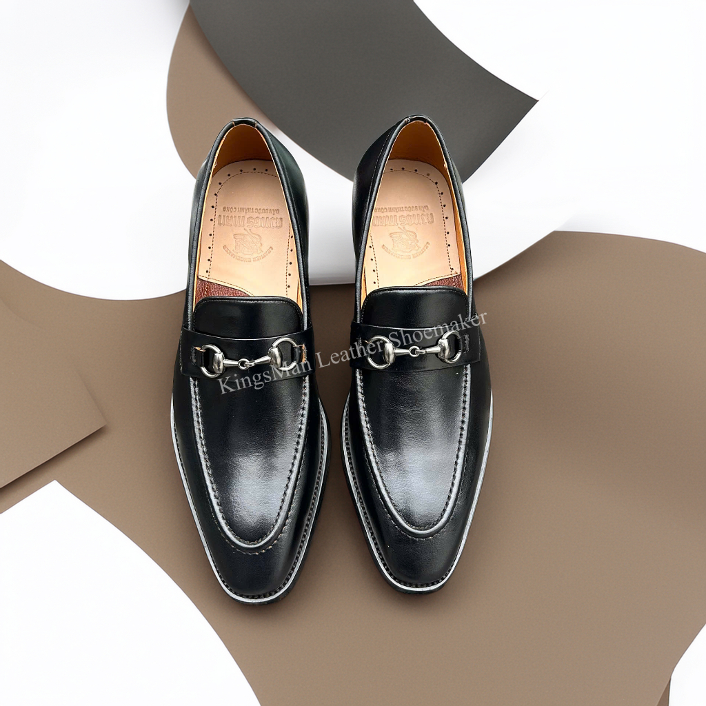 Giày Nam Loafer Horsebit Classic Đen Công Sở Da Bò Ý Cao Cấp