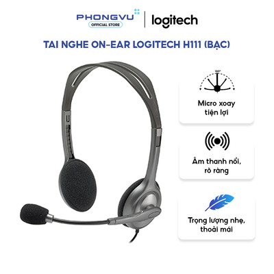 Tai nghe Logitech H111 - On Ear - Microphone xoay 180 độ - Jack 3.5mm - Màu Xám - Bảo hành 12 tháng