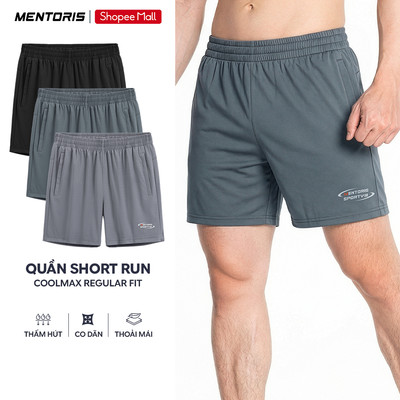 Quần Short Nam Chạy Bộ MENTORIS Vải Coolmax Dệt Zigzag,Co Giãn Thoáng Khí,Vận Động Thoải Mái MASA26S014