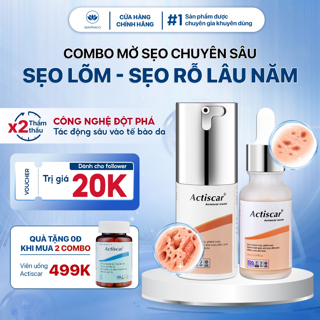 Kem Và Serum Chuyên Sâu Actiscar Hỗ Trợ Làm Mờ Sẹo Lõm, Sẹo Rỗ, Sẹo Thâm Mụn Lâu Năm