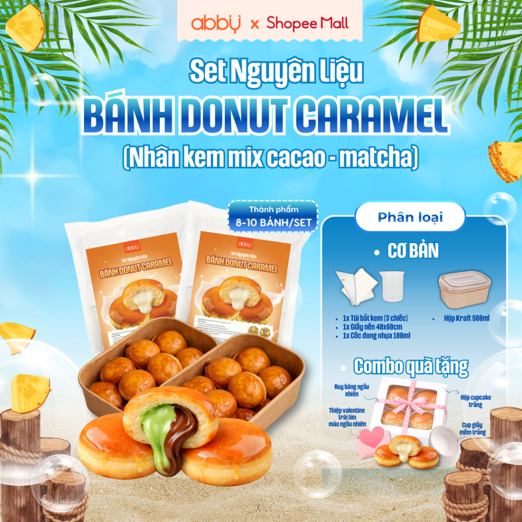 [ABBY] Set nguyên liệu làm bánh donut Caramel nhân trà Earl Grey, mix 2 vị - Donut Creame Brulee -Th