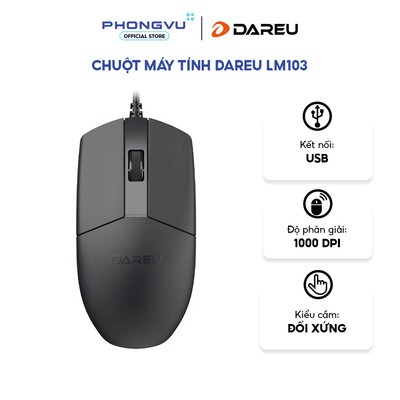 Chuột máy tính DAREU LM103 (TM201U08603G) - 1000 DPI - Switch Huano 10M - Bảo hành 24 tháng