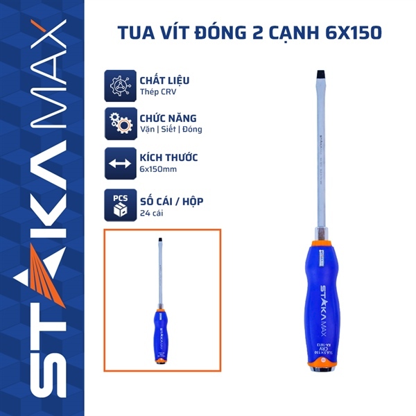 Tua vít đóng 2 cạnh 6x150 8x200 6x200 mm STAKA | Thép Cứng, Đóng Mạnh, Bền Bỉ