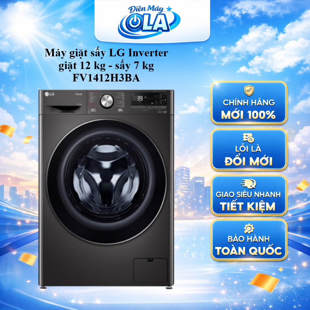 Máy giặt sấy LG Inverter giặt 12 kg - sấy 7 kg FV1412H3BA - GIAO TOÀN QUỐC