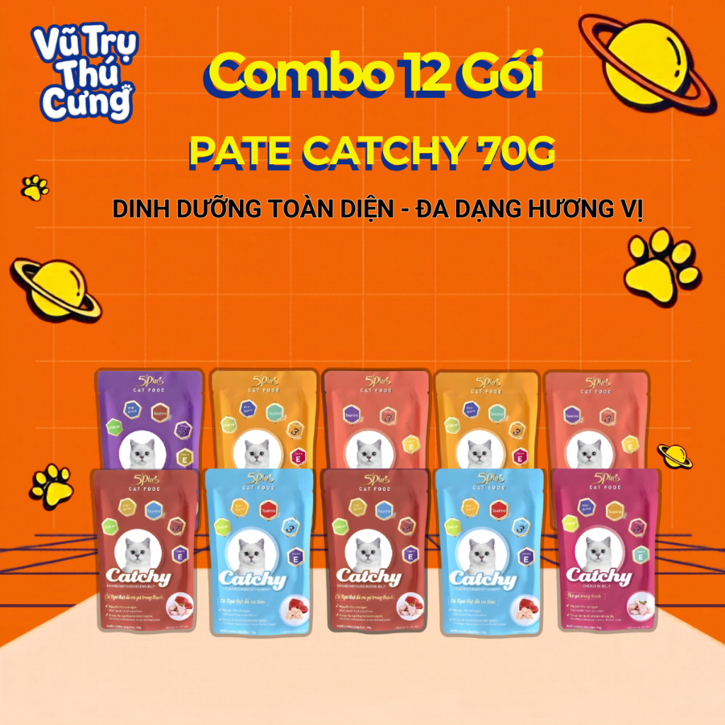 (Combo 12 Gói) Pate Catchy Cho Mèo Từ Thịt Thật 70g