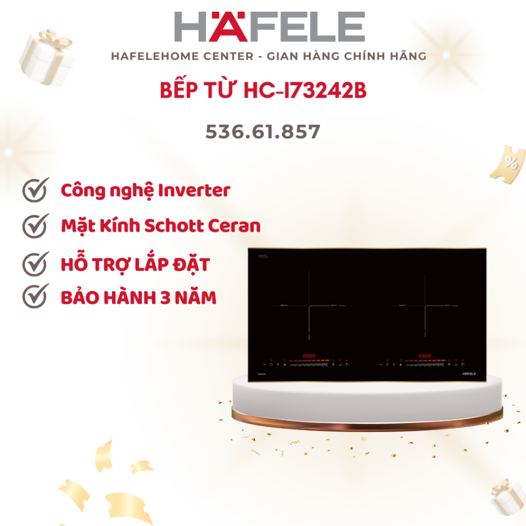 Bếp Từ 2 Vùng Nấu HC-I73242B Hafele 536.61.857 - Mặt Kính Schott Ceran