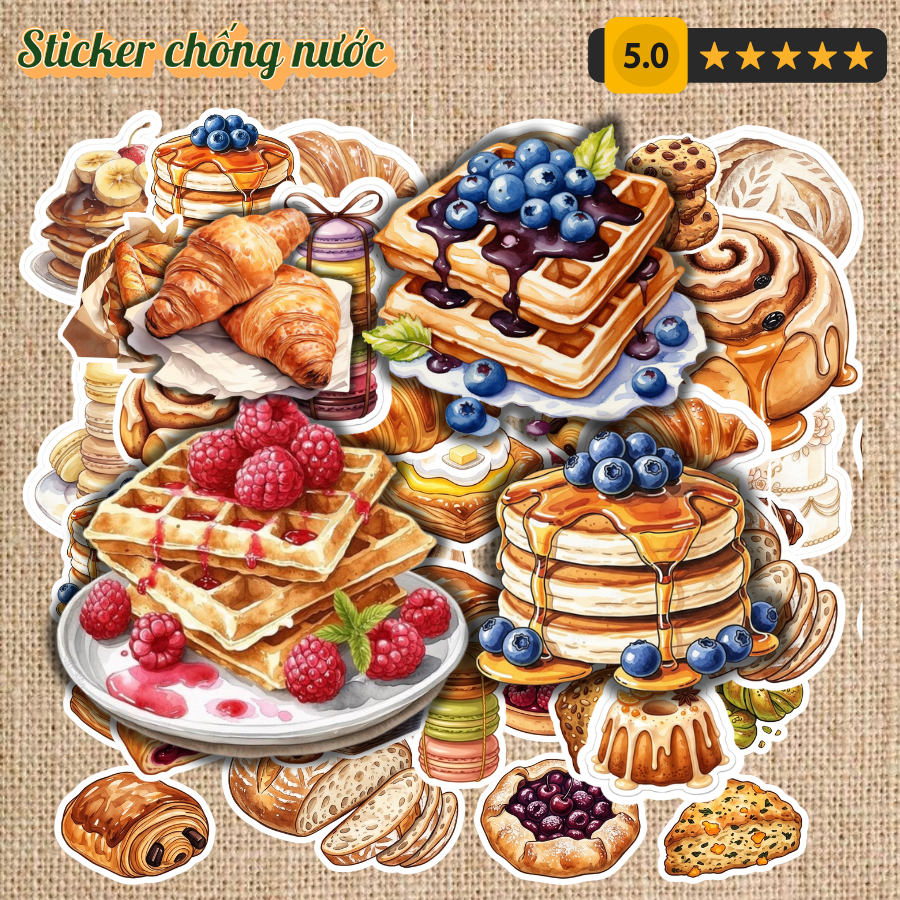 Sticker chủ đề bakery vintage chất liệu chống nước dán laptop, điện thoại, mũ bảo hiểm