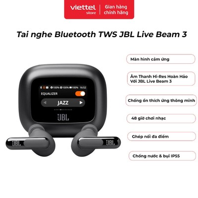 Tai nghe Bluetooth TWS JBL Live Beam 3 Chính hãng | Âm Thanh Hi-Res | Màn Hình Điều Khiển Thông Minh