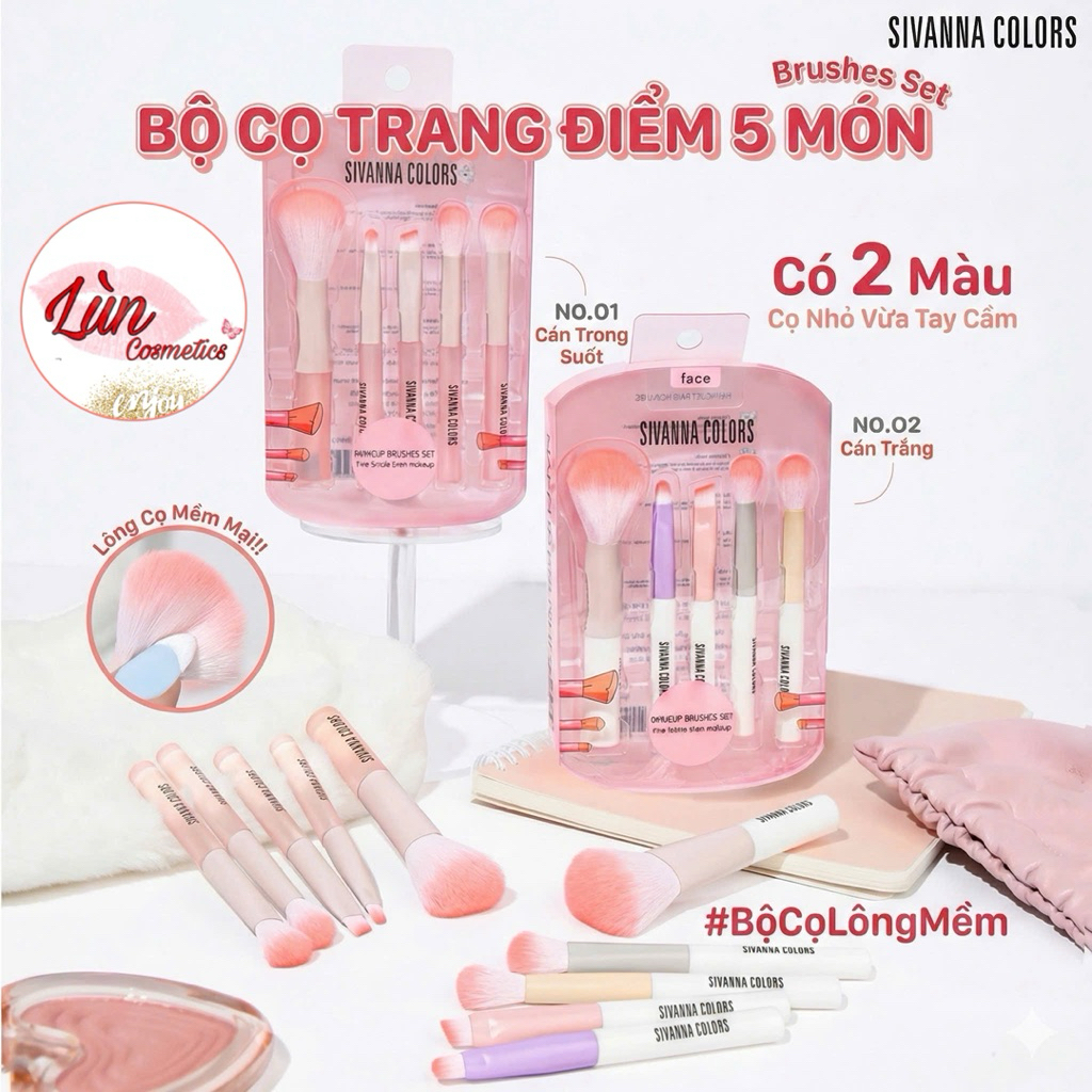 Bộ cọ Sivanna Colors 5-Pieces Makeup Brushes Bộ cọ makeup tiện lợi