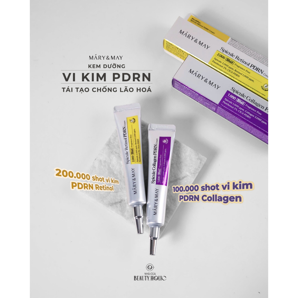 Kem dưỡng vi gai chống lão hoá MARY & MAY Retinol Spicule 2000 shot  PDRN Cream -  Spicule Collagen 