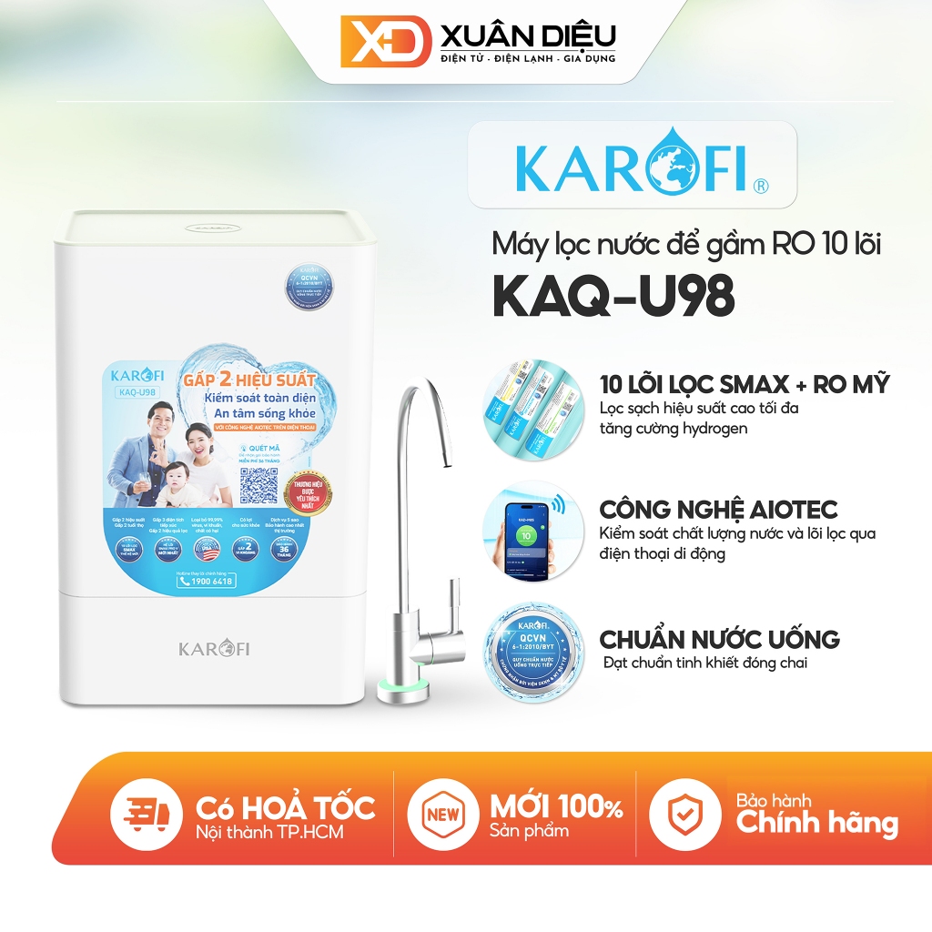 Máy Lọc Nước Karofi KAQ-U98 - Vòi LED, 10 Lõi Lọc