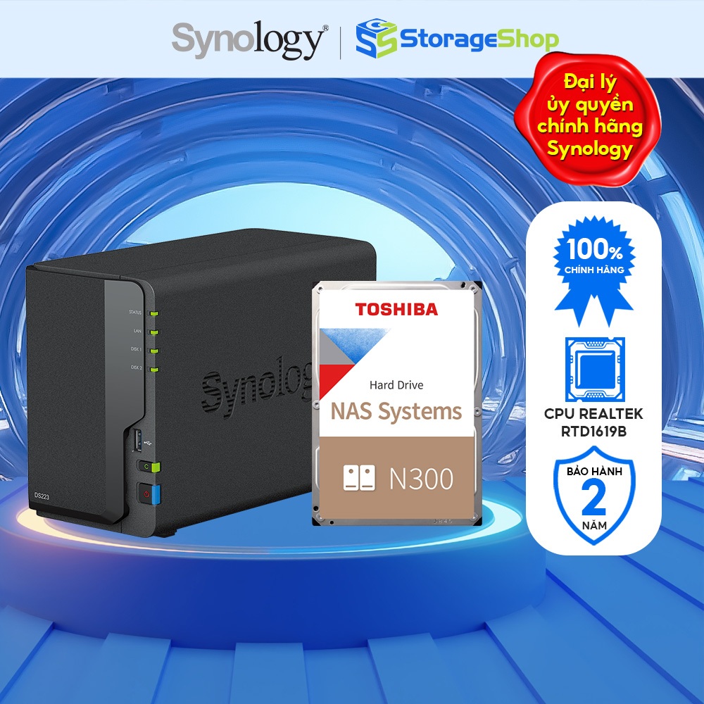 Combo Thiết bị lưu trữ NAS Synology DS223 kèm 1 ổ cứng Toshiba NAS N300 - Hàng chính hãng