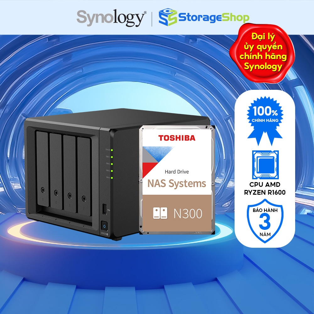 Combo Thiết bị lưu trữ Synology DS925+ kèm 1 ổ cứng HDD Toshiba N300 - Hàng chính hãng BH 3 năm