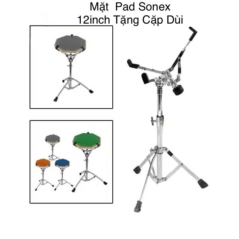 Mặt pad tập trống Sonex 12inch  tặng cặp dùi