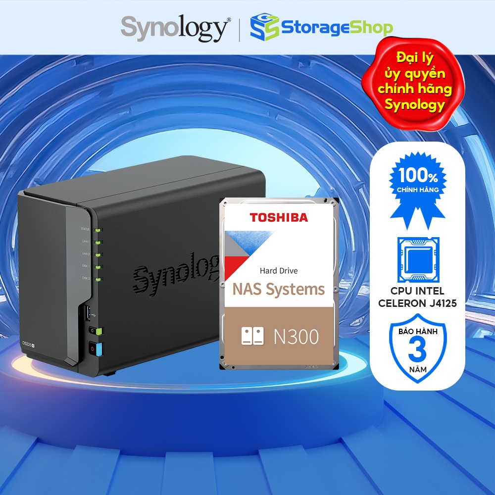 Combo Thiết bị lưu trữ NAS Synology DS225+ kèm 1 ổ cứng Toshiba NAS N300 - Hàng chính hãng