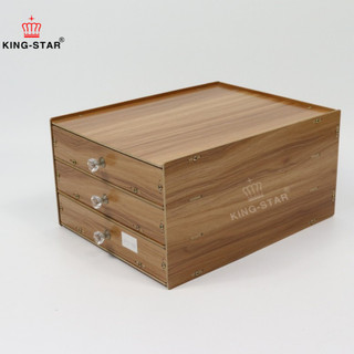 Hộp Gỗ 3 Ngăn Kingstar KS16 Đựng Văn Phòng Phẩm Decor Bàn Làm Việc
