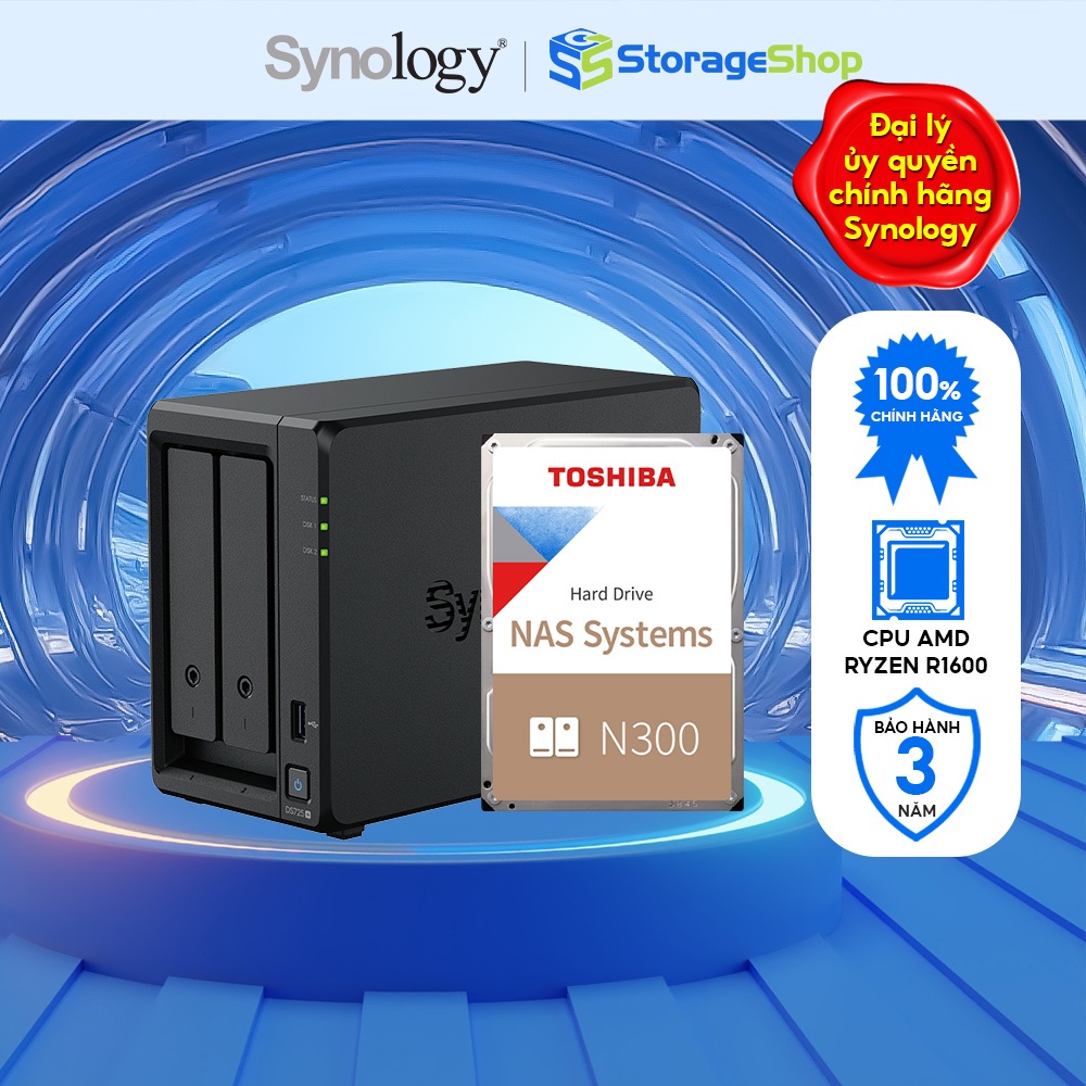 Combo Thiết bị lưu trữ NAS Synology DS725+ kèm 1 ổ cứng Toshiba NAS N300 - Hàng chính hãng