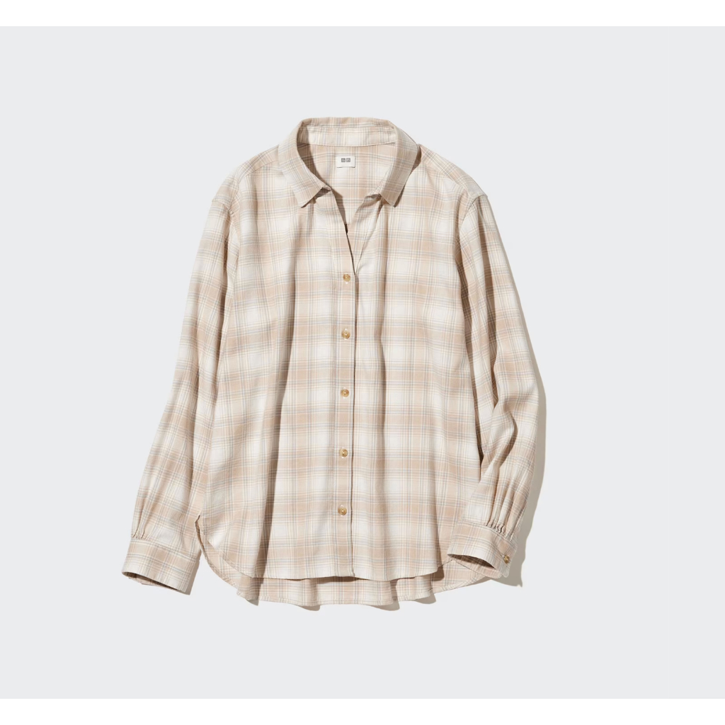 Pass Áo Sơ Mi Caro Màu Be Size XS Soft Brushed Checked Long-Sleeve Shirt của U.n.i q.l.o