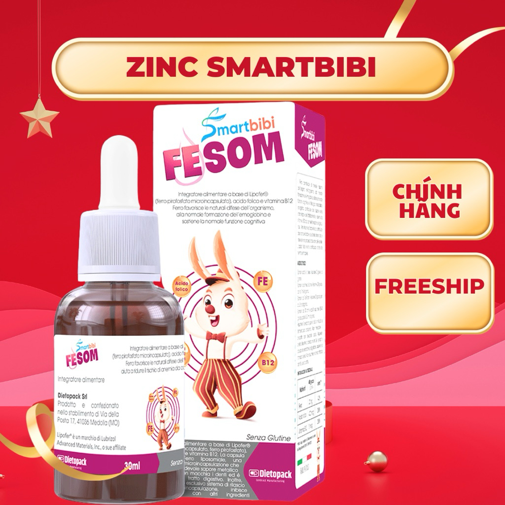 Sắt Fesom Smartbibi Ý - Bổ sung sắt Lipofer dễ hấp thu cho bé Lọ 30ml
