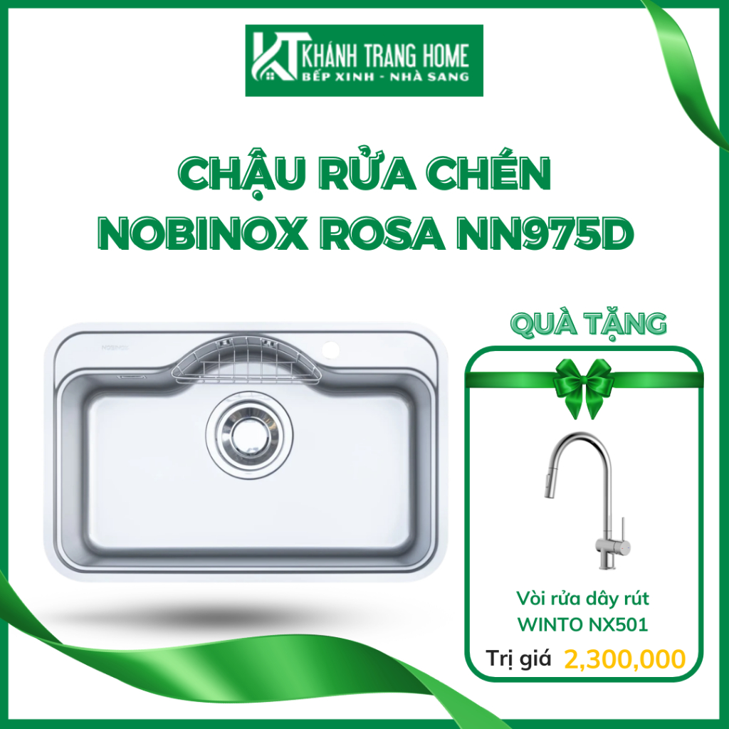 Chậu rửa bát NOBINOX ROSA NN975D xuất xứ chính hãng bảo hành 10 năm, tặng Vòi rửa - Khánh Trang Home