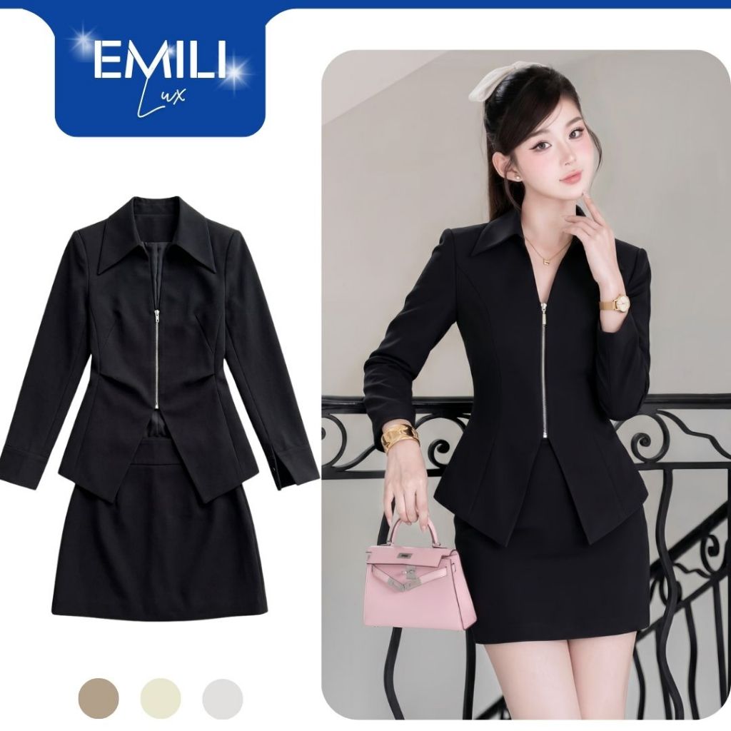 Set blazer nữ ôm body công sở phối váy ngắn Emili Lux tối giản, thanh lịch, phong cách châu Âu B193