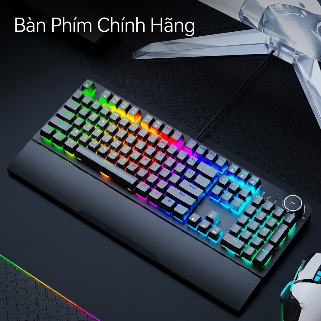Bàn phím cơ quang g-net gk515 led rainbow thanh lý giá rẻ full 104 phím có núm volume chống nước bảo