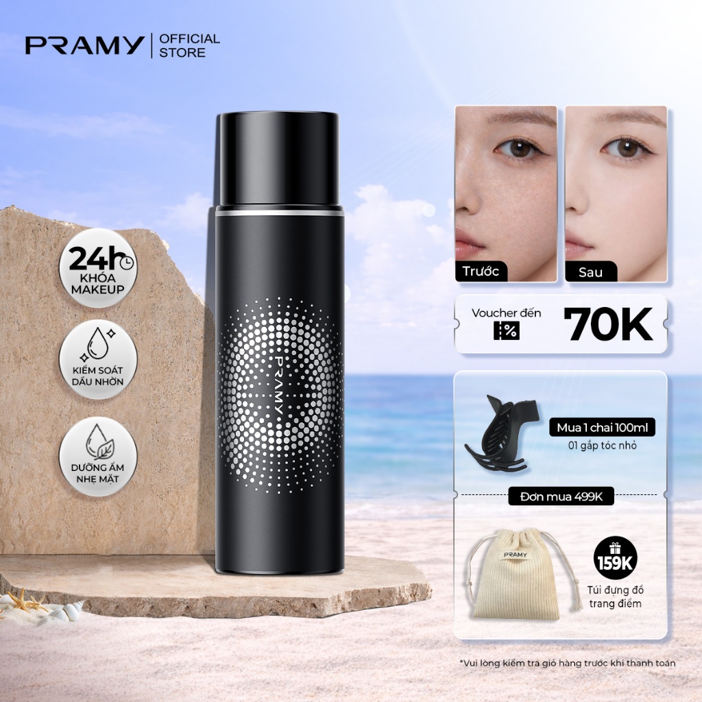 PRAMY Xịt Khóa Lớp Nền Cố Định Lớp Nền Lâu Trôi, Cấp Ấm, Kiềm Dầu Hiệu Quả Dành Cho Da Dầu 100ml