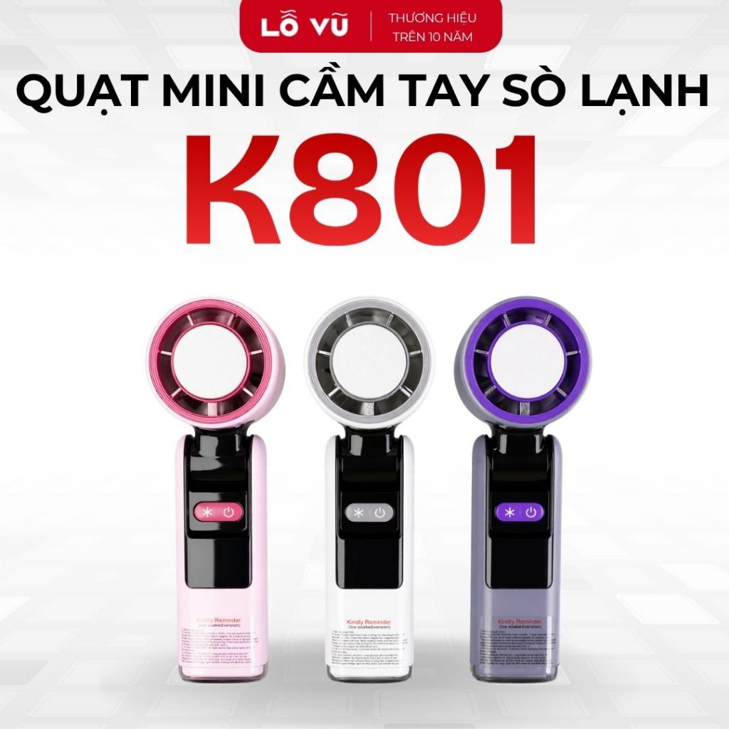 (MỚI) Quạt Mini Cầm Tay Sò Lạnh K801 ,199 Cấp Độ Gió, Pin Trâu 2–8H, Động Cơ Không Chổi Than, Có Đèn LED, Kèm Dây Đeo