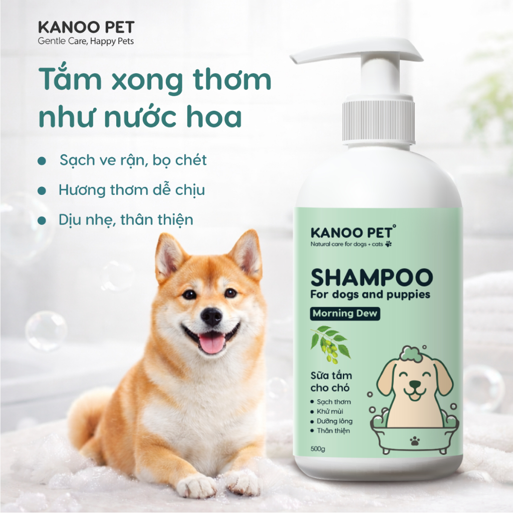 Sữa tắm cho Chó Morning Dew Kanoo Pet - khử mùi, làm thơm, hỗ trợ sạch ve rận (500g)