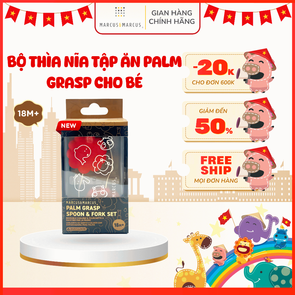 Bộ Thìa Nĩa Tập Ăn Cho Bé Palm Grasp Marcus & Marcus, Từ 18 Tháng - Marcus
