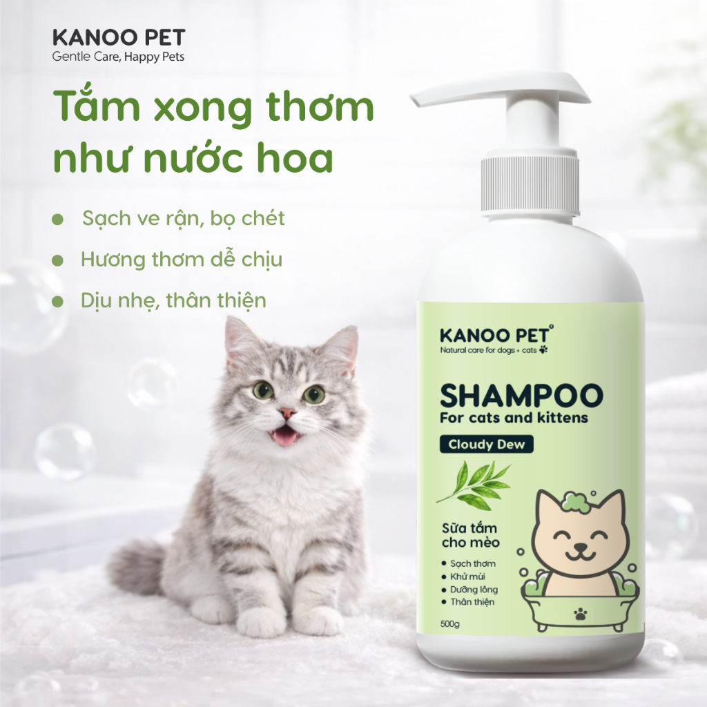 Sữa tắm cho Mèo Cloudy Dew Kanoo Pet - khử mùi, làm thơm, hỗ trợ sạch ve rận (500g)