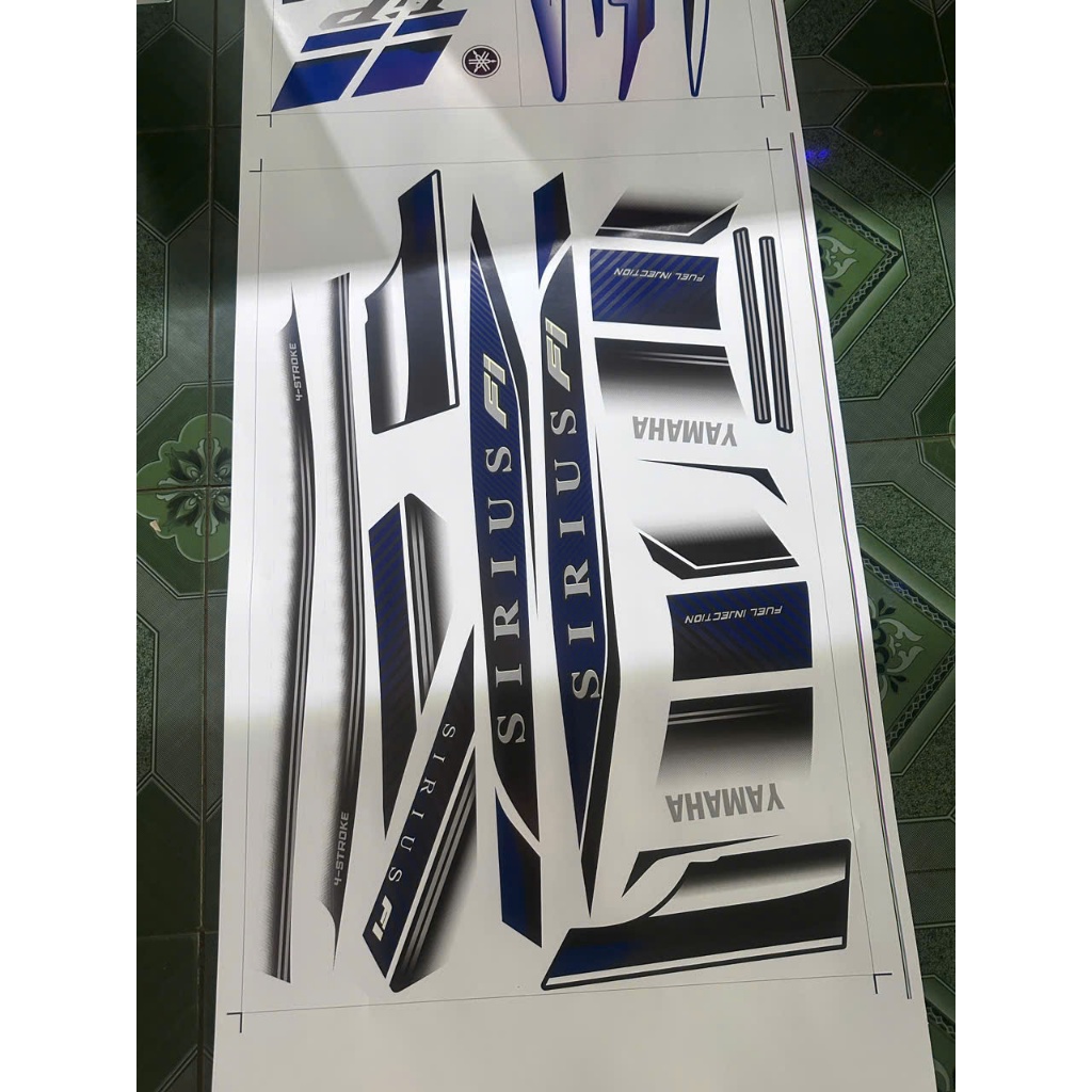 Tem rời ,Decal dán xe Sirius FI xanh đen dán xe trăng
