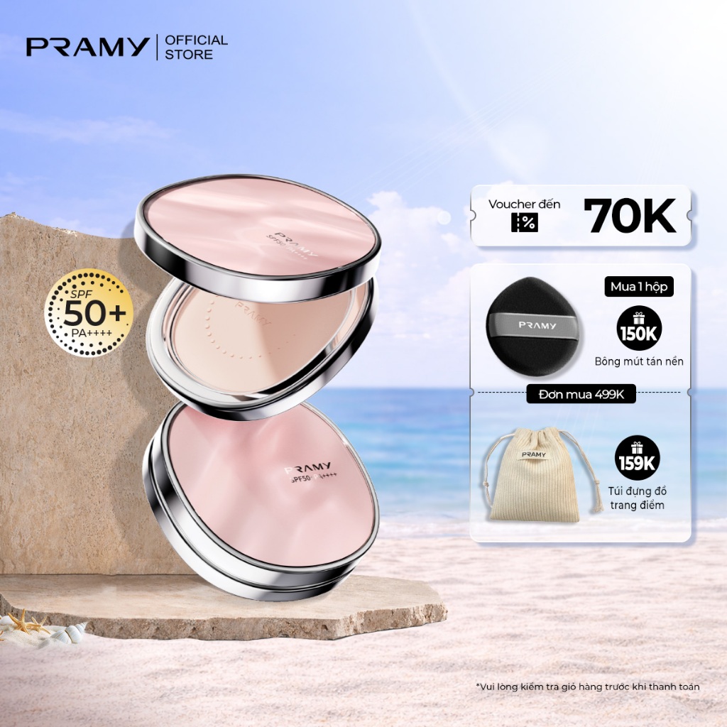 Phấn Chống Nắng PRAMY Trong Suốt Kiềm Dầu Mỏng Mịn SPF50 PRAMY Sheer Sunscreen Pressed Powder 7G