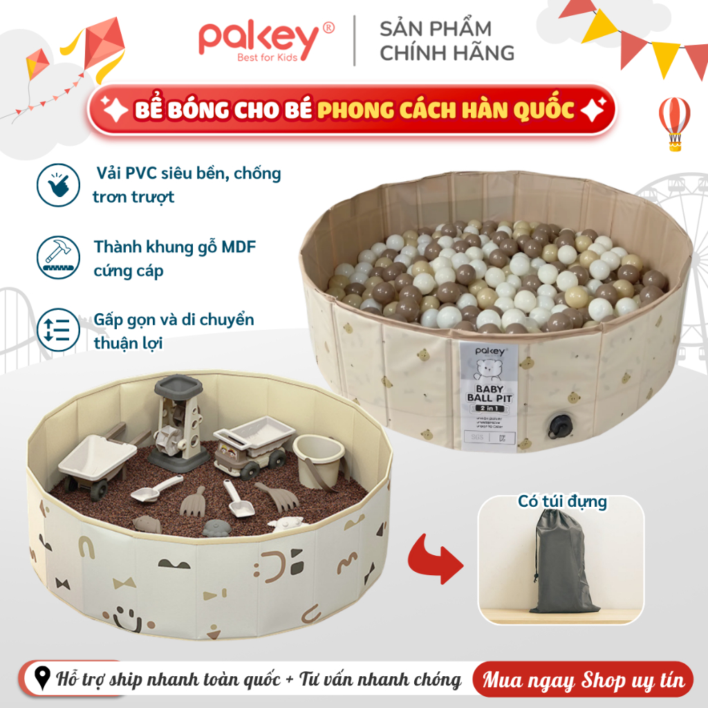 Bể Bóng Vải Gấp Gọn Chống Nước Phong Cách Hàn Quốc - Quây Cho Bé Chơi Thành Cao Chính Hãng Pakey