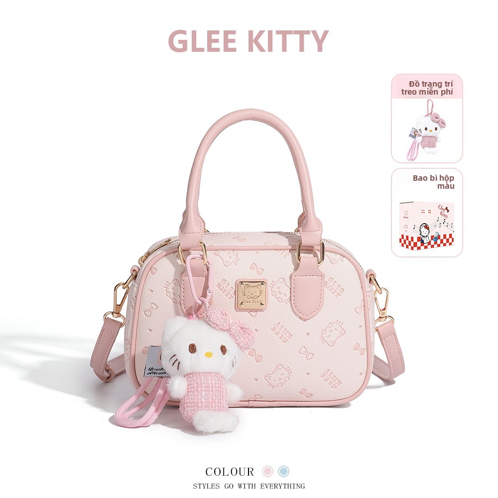 GLEE KITTY Túi Xách Tay Đeo Chéo Nữ Hồng Pastel Có Móc Gấu Kitty Dễ Thương