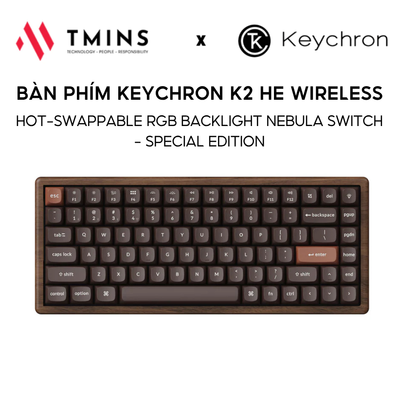 Bàn phím Keychron K2 HE Wireless Hot-swappable Nebula Switch - Special Edition - Hàng chính hãng
