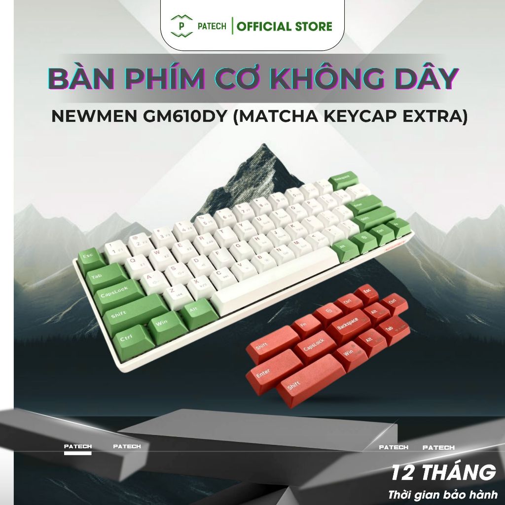 Bàn phím cơ không dây Dual Mode Newmen GM610Dy (Matcha keycap Extra), MX Hotswap, Keycap PBT Doubles