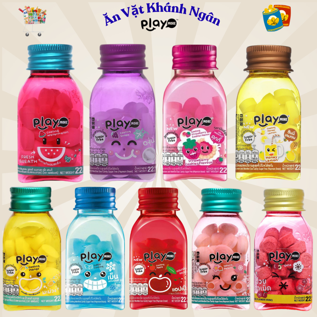 Kẹo Ngậm Không Đường Playmore Hũ 22G Đủ Vị - HÀNG CHÍNH HÃNG