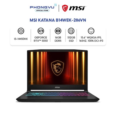 Laptop Gaming Msi Katana B14WEK-286VN (i5-14450HX/ RTX 5050 8GB/16GB/ 512GB/ Windows 11) - Bảo hành 24 tháng