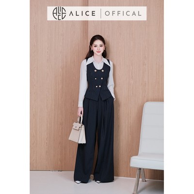 Set Công Sở Cao Cấp Alice 3 Chi Tiết, Áo Sơ Mi Cổ Nhọn Chất Tằm Hàn Phối Set Gile Chất Tuytsi Dáng Rộng A1084+S1081
