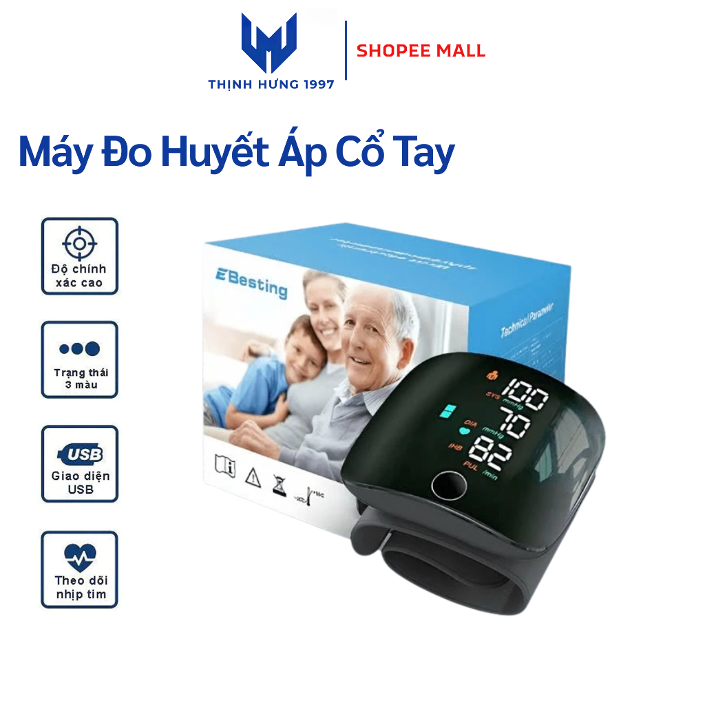 Máy Đo Huyết Áp Cổ Tay Màn Hình LED Yatasmart- Đọc Kết Quả Bằng Tiếng Việt, Sạc Pin BẢN 2026