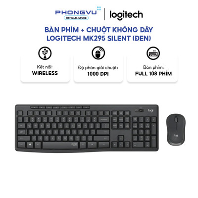 Bộ bàn phím và chuột không dây Logitech MK295 Silent - Chống ồn 90% - Pin 36 tháng - Bảo hành 12th