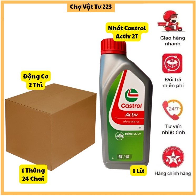 🎁Combo 24 Chai Nhớt Castrol Activ (2T) 2 Thì 1 Lít Dùng Cho Máy Cắt Cỏ, Động Cơ Honda, Kohler