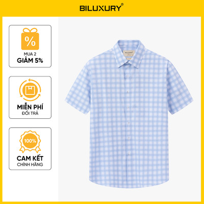 [NEW COLLECTION 2026] Áo Sơ Mi Ngắn Tay Xanh 1SMCC640XAH Biluxury For BOSS Thiết Kế Caro Cao Cấp