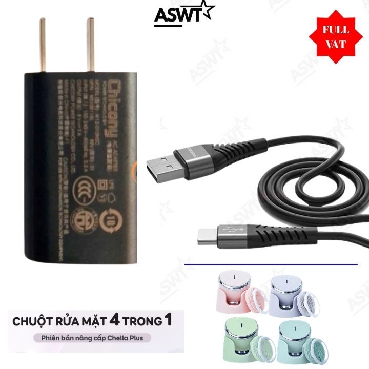 Bộ sạc kèm dây cho Chuột rửa mặt Chella Plus (phiên bản cải tiến 2025) 5V typeC - Có VÁT