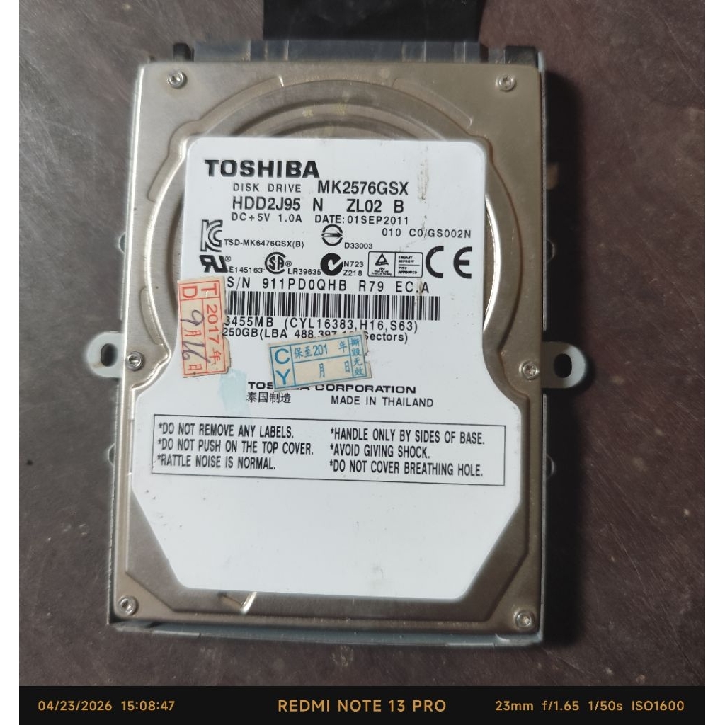 ổ cứng laptop HDD cũ 250GB Toshiba
